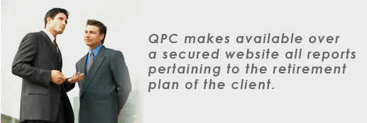 This is a banner image that says: QPC makes available over a secured website all reports pertaining to the retirement plan of the client.